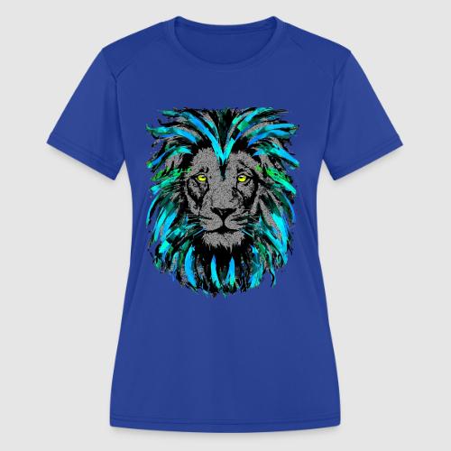 Turquoise Lion Head Drawing - Zodiac Leo - Women's Moisture Wicking Performance T-Shirt