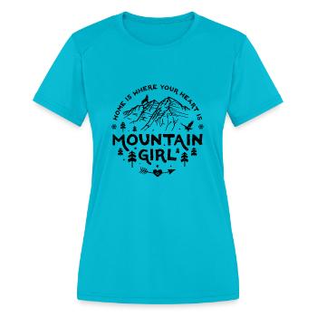 Mountain Girl black - Women's Moisture Wicking Performance T-Shirt - turquoise - Front - Zoe (177cm)