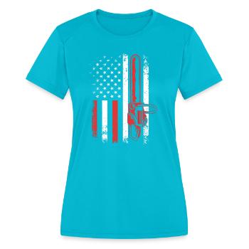 Tronçonneuse du 4 juillet sous pavillon américain - T-shirt performance Femme - turquoise - Devant - Zoe (177cm)
