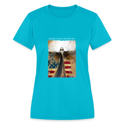 God bless America Angel_Strong color_white type - Women's Moisture Wicking Performance T-Shirt