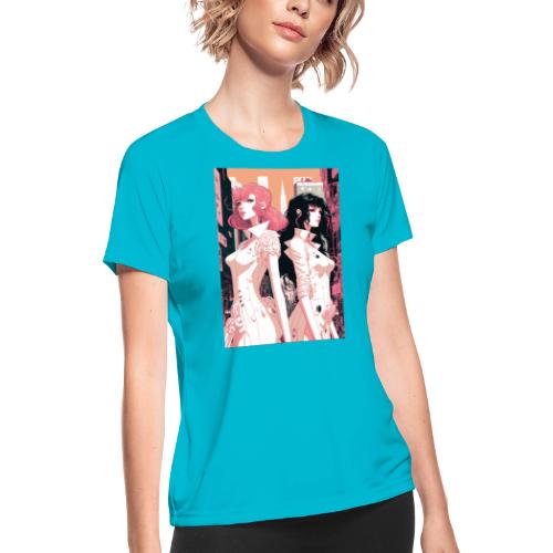 Pink and Black - Cyberpunk Illustrated Portrait - Women's Moisture Wicking Performance T-Shirt