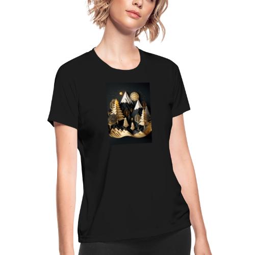 Gold and Black Wonderland - Whimsical Wintertime - Women's Moisture Wicking Performance T-Shirt