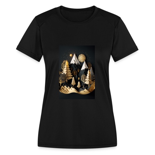 Gold and Black Wonderland - Whimsical Wintertime - Women's Moisture Wicking Performance T-Shirt