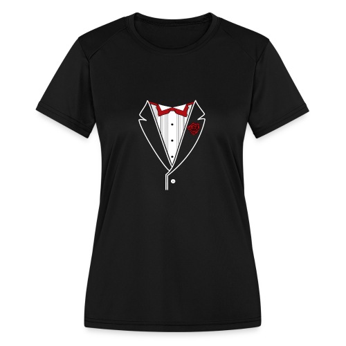 Tuxedo with Red bow tie - Women's Moisture Wicking Performance T-Shirt