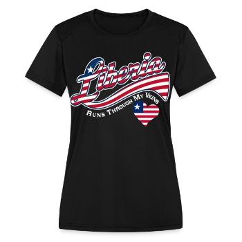 Typographie de la queue athlétique du Liberia Drapeau du Libéria - T-shirt performance Femme - noir - Devant - Zoe (177cm)