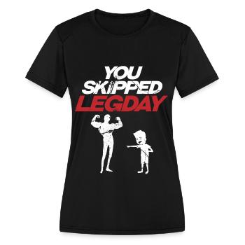 Chicken Legs | Laughing Kid | Funny Saying - Women's Moisture Wicking Performance T-Shirt - black - Front - Zoe (177cm)