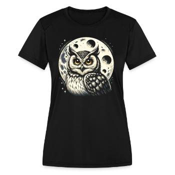 Mystical Owl Against The Backdrop Of The Moon - Women's Moisture Wicking Performance T-Shirt - black - Front - Zoe (177cm)