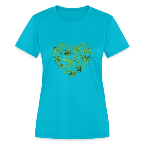 Weed Leaf Heart - Women's Moisture Wicking Performance T-Shirt