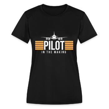 Pilot In The Making - Women's Moisture Wicking Performance T-Shirt - black - Front - Zoe (177cm)