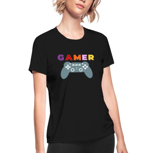Colorful Gamer Controller Graphic - Women's Moisture Wicking Performance T-Shirt