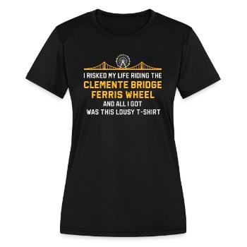 Clemente Bridge Ferris Wheel - Women's Moisture Wicking Performance T-Shirt - black - Front - Zoe (177cm)