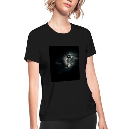 Cat Face in Shadow Close-Up Design - Women's Moisture Wicking Performance T-Shirt