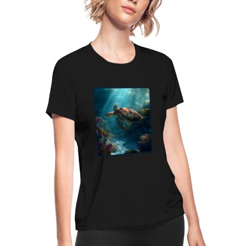 Sea Turtle Coral Reef Design - Women's Moisture Wicking Performance T-Shirt