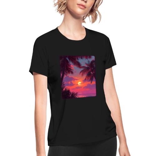 Tropical Sunset Palm Silhouette Design - Women's Moisture Wicking Performance T-Shirt