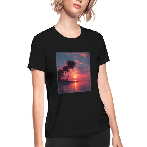 Tropical Sunset Ocean Reflection Design - Women's Moisture Wicking Performance T-Shirt