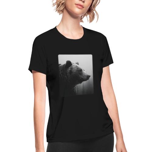 Grizzly Bear Black White Portrait Design - Women's Moisture Wicking Performance T-Shirt