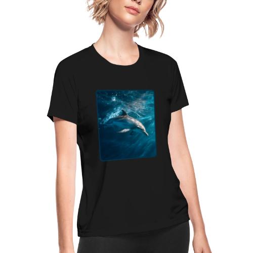 Dolphin Sunlit Ocean Serenity Design - Women's Moisture Wicking Performance T-Shirt
