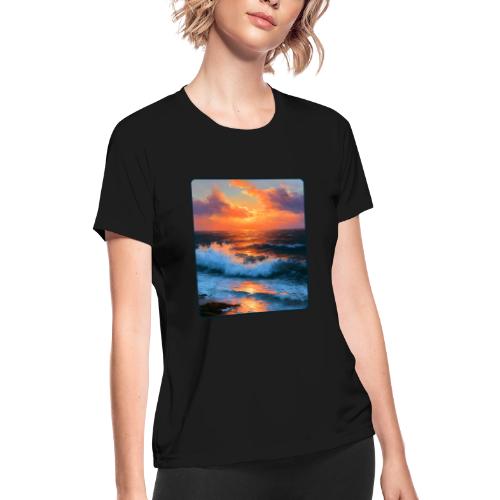 Sunset Storm Waves Oil Painting - Women's Moisture Wicking Performance T-Shirt