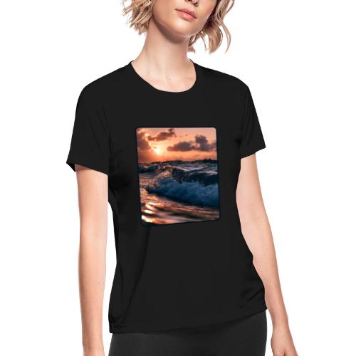 Golden Sunset Ocean Wave - Women's Moisture Wicking Performance T-Shirt