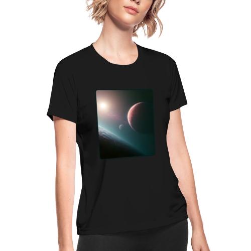 Deep Space Planet Horizon Art - Women's Moisture Wicking Performance T-Shirt