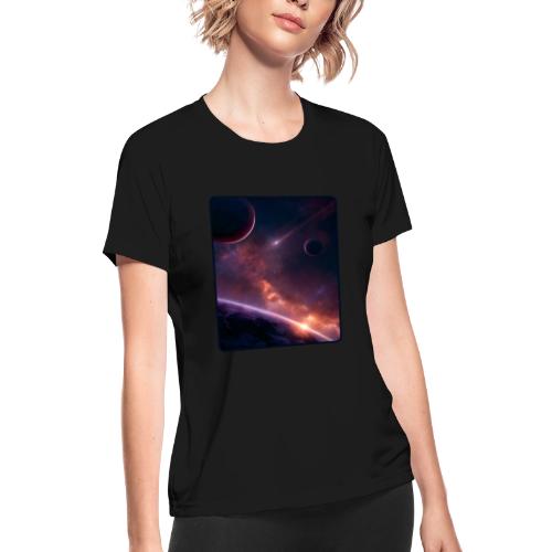 Cosmic Sunset Nebula Space Art - Women's Moisture Wicking Performance T-Shirt