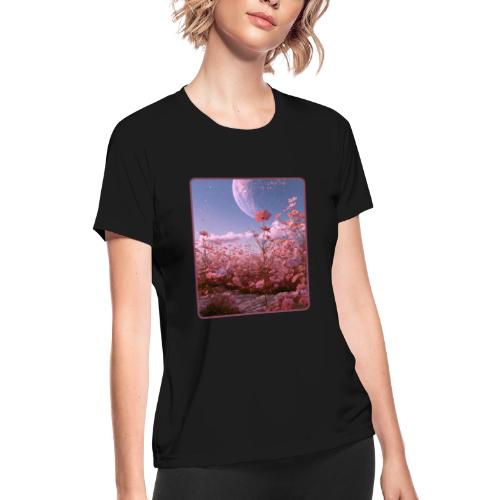 Cosmic Moon & Cosmos Flowers Art - Women's Moisture Wicking Performance T-Shirt