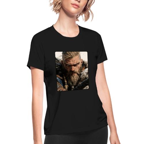 Fierce Viking Warrior Portrait - Women's Moisture Wicking Performance T-Shirt