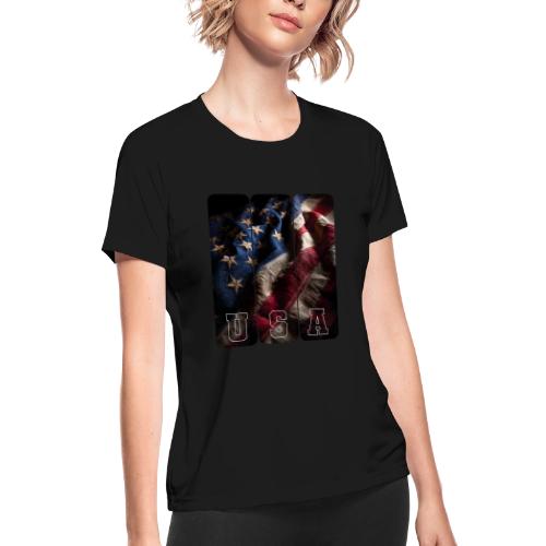 USA: Worn Stars and Stripes - Women's Moisture Wicking Performance T-Shirt