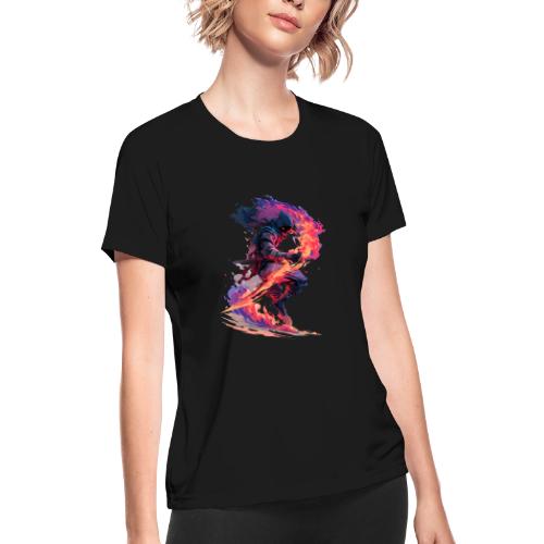 Flaming Ninja Warrior Fantasy Design - Women's Moisture Wicking Performance T-Shirt