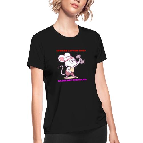 Cheese Lifter 3000 | Funny Gym Rat Mouse tshirt - Women's Moisture Wicking Performance T-Shirt