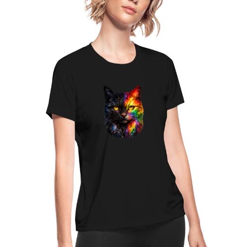 Cosmic Galaxy Rainbow Cat - Women's Moisture Wicking Performance T-Shirt