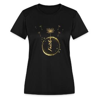 Golden Dandelion Thank Circle - Women's Moisture Wicking Performance T-Shirt - black - Front - Zoe (177cm)