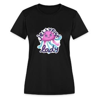 Hand drawn pink Jellyfish Lady - Women's Moisture Wicking Performance T-Shirt - black - Front - Zoe (177cm)