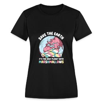 Save the planet only planet with Marshmallows - Women's Moisture Wicking Performance T-Shirt - black - Front - Zoe (177cm)