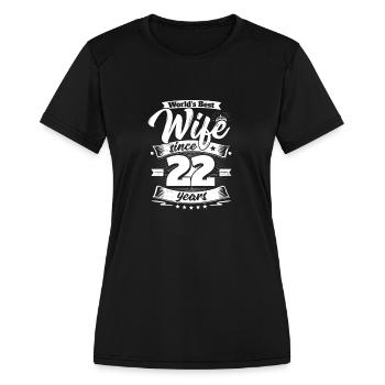 Wedding Day 22nd Anniversary Gift Wife Spouse - Women's Moisture Wicking Performance T-Shirt - black - Front - Zoe (177cm)