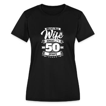 Wedding Day 50th Anniversary Gift Wife Spouse - Women's Moisture Wicking Performance T-Shirt - black - Front - Zoe (177cm)