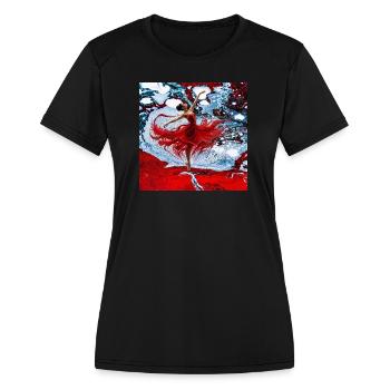 Crimson Dancer Over Marble Swirl - Women's Moisture Wicking Performance T-Shirt - black - Front - Zoe (177cm)