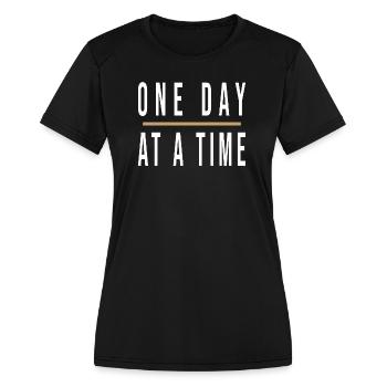 One_Day_at_a_Time_Minimal_Motivational_Typography - Women's Moisture Wicking Performance T-Shirt - black - Front - Zoe (177cm)