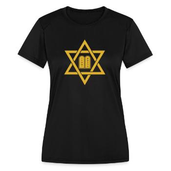 Magen David Dix Commandements Symbole juif d’Israël - T-shirt performance Femme - noir - Devant - Zoe (177cm)