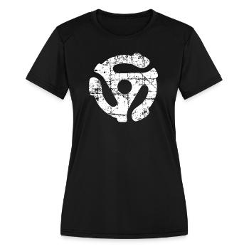 45 R.P.M. Record Adapter (Vintage White) - Women's Moisture Wicking Performance T-Shirt - black - Front - Zoe (177cm)