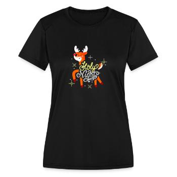 Holly Night Xmas. - Women's Moisture Wicking Performance T-Shirt - black - Front - Zoe (177cm)