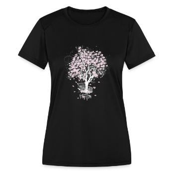 blooming tree in shopping cart - Women's Moisture Wicking Performance T-Shirt - black - Front - Zoe (177cm)
