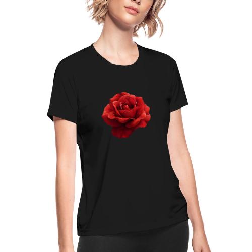 Rose: Crimson Dew Bloom - Women's Moisture Wicking Performance T-Shirt