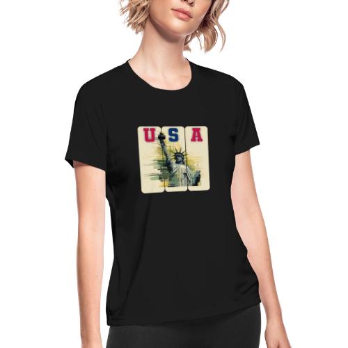 Art illustration of the Statue of Liberty - Women's Moisture Wicking Performance T-Shirt