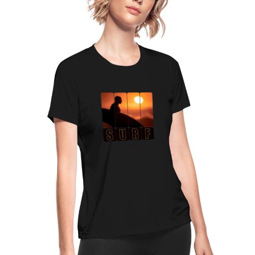 Surfing: Sunset Surf Panels - Women's Moisture Wicking Performance T-Shirt