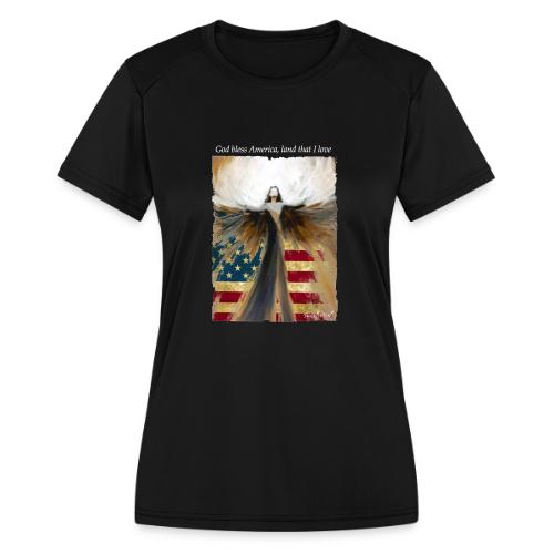 God bless America Angel_Strong color_white type - Women's Moisture Wicking Performance T-Shirt