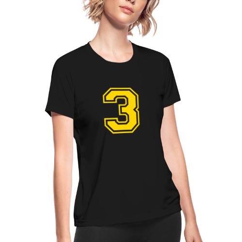 Number 3 in a classic athletic collegiate font - Women's Moisture Wicking Performance T-Shirt