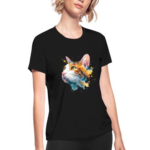 Cat: Feline Ink Burst - Women's Moisture Wicking Performance T-Shirt
