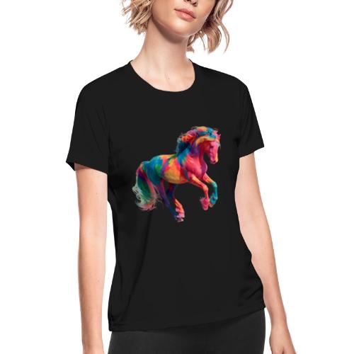 Colorful Paint Splatter Horse Art - Women's Moisture Wicking Performance T-Shirt
