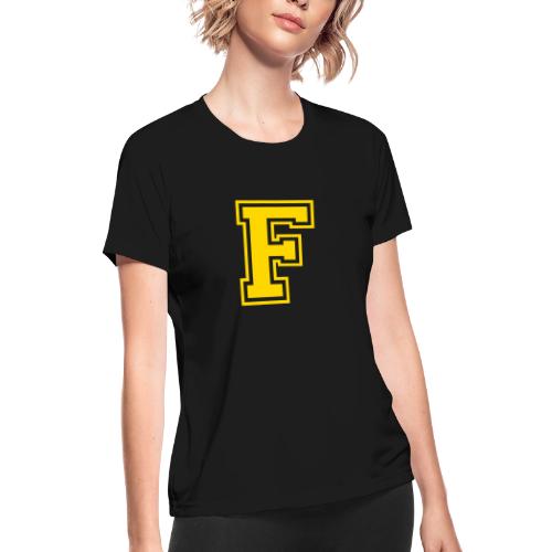 Letter F – Capital Athletic Alphabet Monogram - Women's Moisture Wicking Performance T-Shirt
